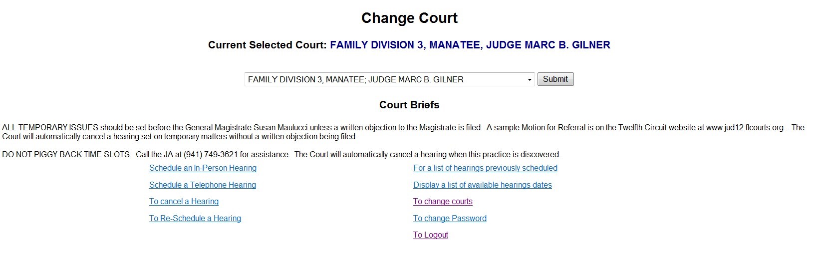 Change Court Form result