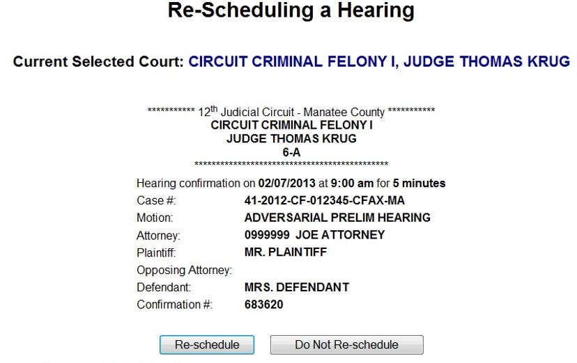 Reschedule Hearing Selected Court