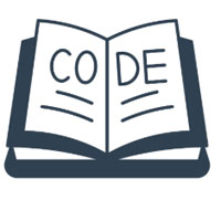 This is an illustration of an open book with the word code.