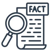 This is an illustration of a magnifying glass, a printed document and the word fact.